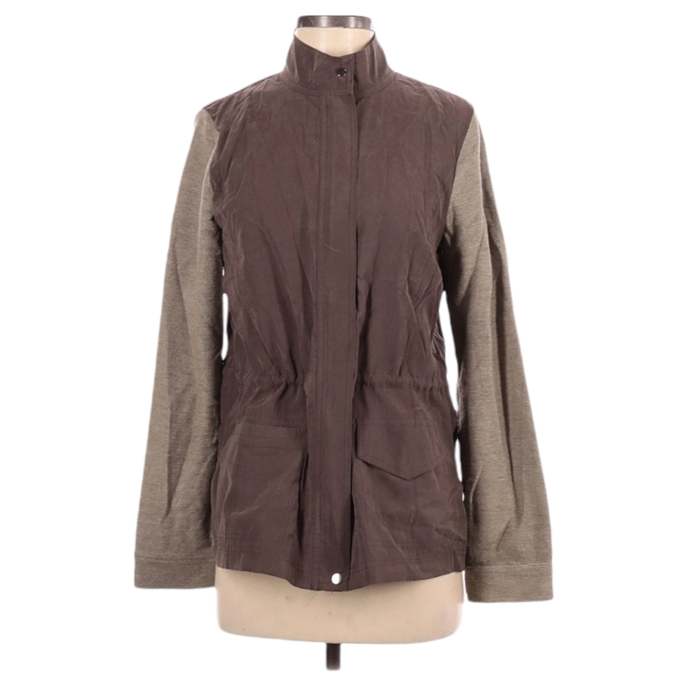 Anthropologie Mystree Utility Jacket Size S Brown Colorblock Full Zip Pockets